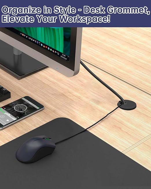 Desk Grommet & Cable Grommet 1-3/8 Inch (10 Pack) - Black Cord Hole Cover with Hole Cutter - Cable Management Kit for Office Desk, TV Stand, Workstation - Hide Wires Behind Wall, Cable Pass Through - Image 2