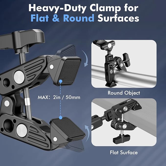 EMART 21" Magic Arm Clamp Kit with Super Clamp, 1/4" 3/8" Threads for ARRI, Flexible Camera Desk Mount, Adjustable Articulating Boom Arm for Webcam/Mic/Action Camera/Phone/Video Light - Image 3