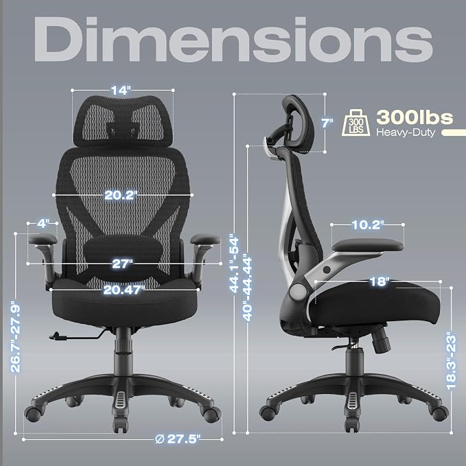 X100 Ergonomic Mesh Office Chair, Big and Tall Home Desk Chair with 5D Flip-Up Arms, Adjustable 3D Lumbar Support, Gaming & Executive Computer Chair - Image 2