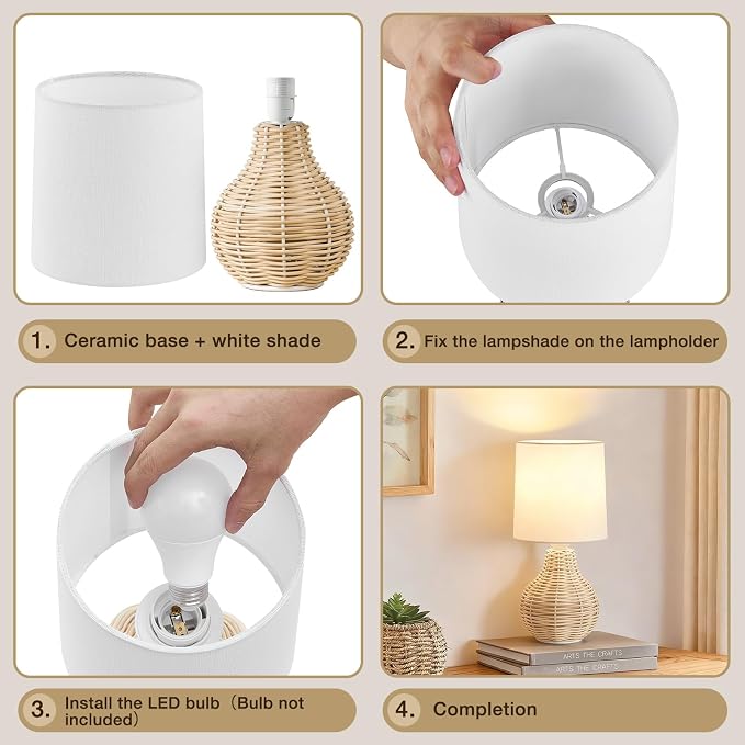 EJIAXIN Rattan Table Lamp Boho Lamps Set of 2-12.5" Mini Farmhouse Wicker Light Rustic End Table Decorative Small Lamps for Small Spaces Bedroom Nightstand Living Room Reading Desk Side Table Lamp - Image 8