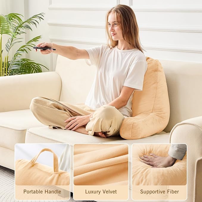 Sasttie Reading Pillow for Bed, Back Pillow for Sitting Up, Camel | 18" Backrest Support Cushion for Couch, Sofa, and Floor, Dorm Essentials, OEKO-TEX, Adjustable Down Alternative Fill - Image 3