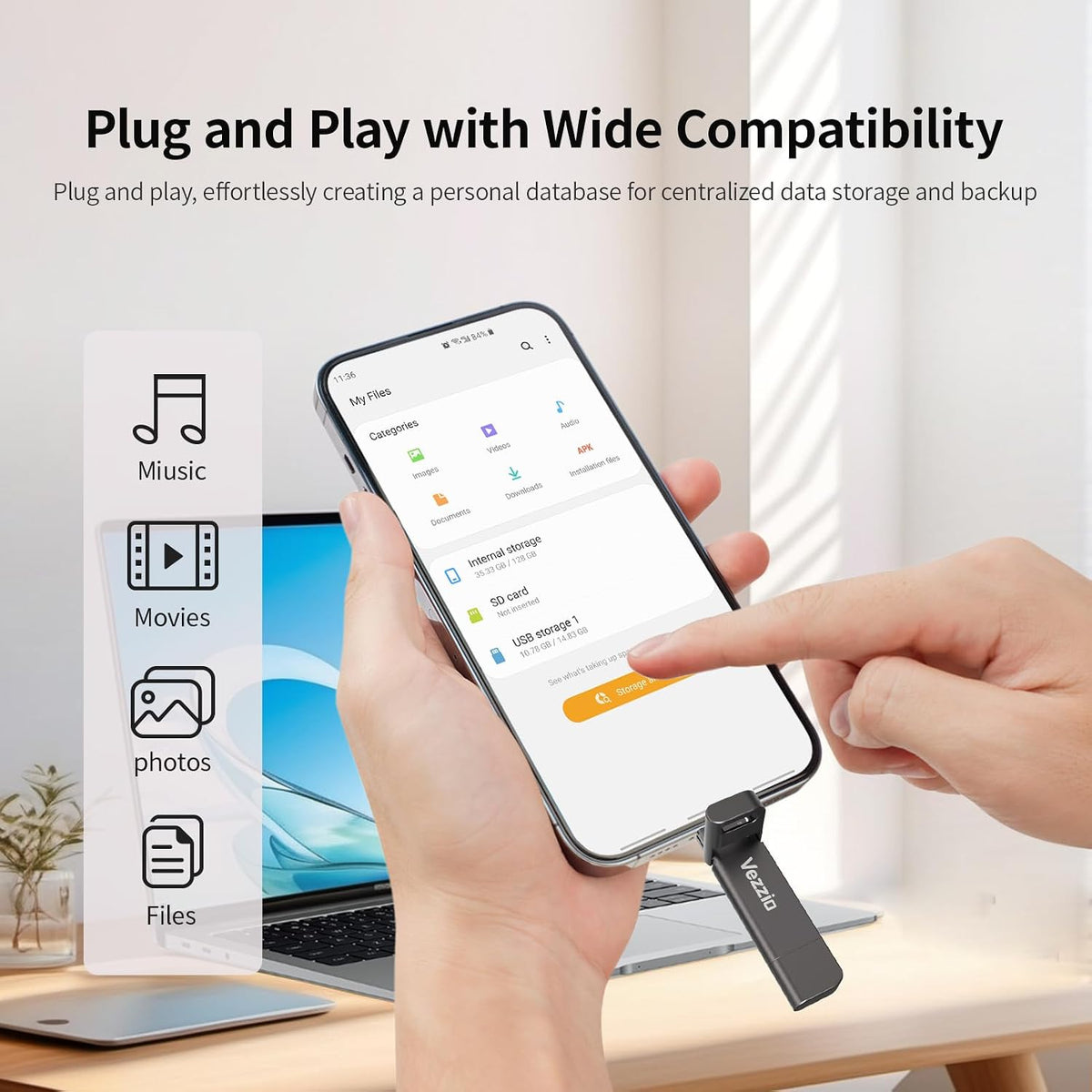Vezzio 256GB USB C Flash Drive,Dual Port USB 3.2 Gen2 External SSD 1000MB/s - Image 6