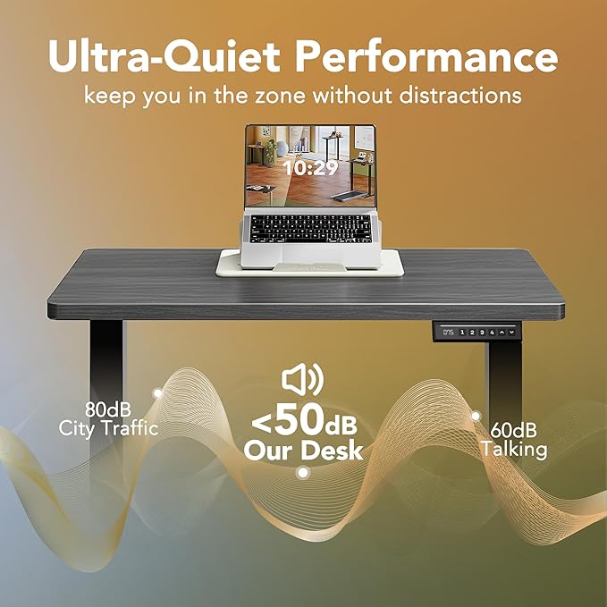 HUANUO 55x28 Inch Electric Standing Desk, Height Adjustable, Grey | 176 Lbs Capacity, Smooth Home Office Desk, 4 Memory Presets & Headphone Hooks, 28.3–46.5 Inch Height Range, Easy to assemble - Image 7