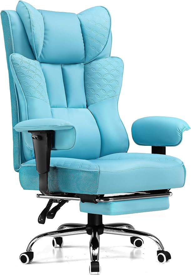 GTPLAYER Big and Tall Office Chair Wide Ergonomic Gaming Chair with Deluxe Embossing Designed Leather with Foot Rest,150°Reclining Adjustable Soft Armrests Pocket Spring Back Support and Pillow by GTPLAYER