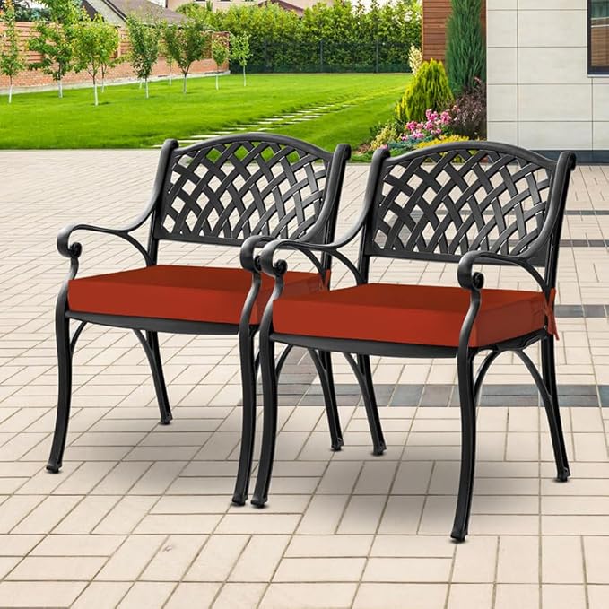 downluxe Waterproof Outdoor Chair Cushions for Patio Furniture, 19" x 19" x 2" Patio Chair Cushion with Adjustable Ties & Portable Handle, Square Outdoor Cushion with Removable Cover, Orange, 2 Pack - Image 6
