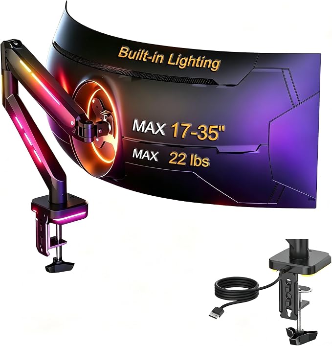 Suptek Single RGB Monitor Mount for 17-35'' Screen up to 22lbs, Gas Spring Monitor Arm, Full Motion Adjustable Desk Stand, Black, MDXDJ by suptek