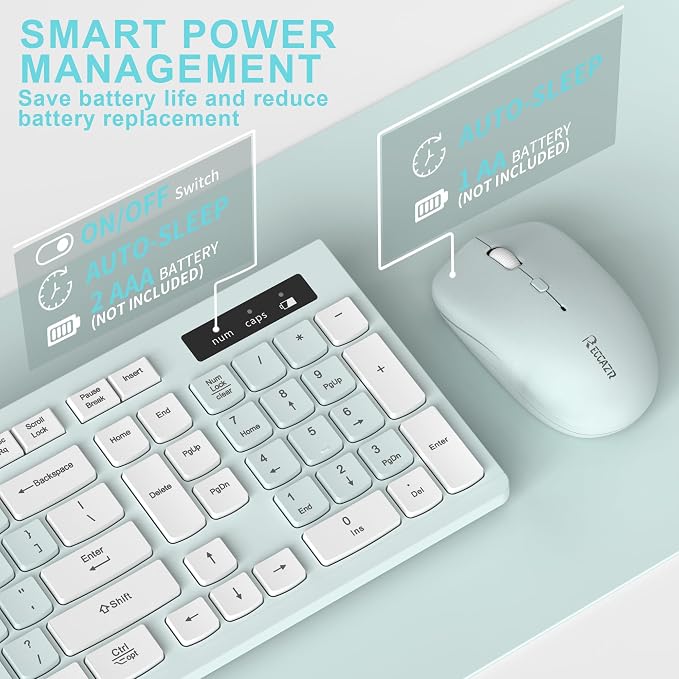 Wireless Keyboard and Mouse Combo Silent for Office and Home(Mint Green) | 2.4G Full Size Silent Cordless Keyboard with Tilt Legs,3-Level DPI Quiet Mouse,for Windows/Mac OS/Desktop/Laptop/PC - Image 4