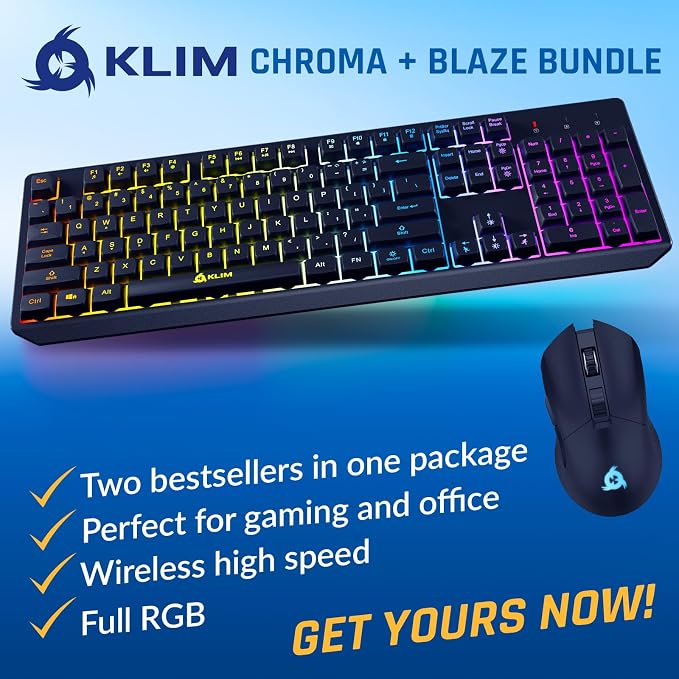 KLIM Chroma Wireless Keyboard and Mouse – RGB Backlit Gaming Combo, Rechargeable Wireless Keyboard & RGB Mouse, Durable & Ergonomic, Dual USB Receivers, Compatible with PC, Mac, PS4, PS5 - Image 2