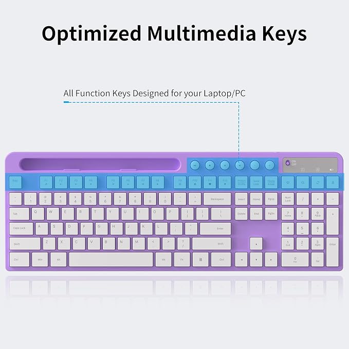 Wireless Keyboard and Mouse Combo, MARVO 2.4G Ergonomic Wireless Computer Keyboard with Phone Tablet Holder, Silent Mouse with 6 Button, Compatible with MacBook, Windows (Purple) - Image 2