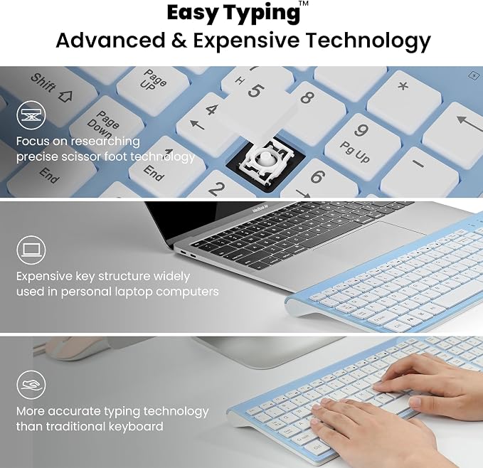 cimetech Wireless Keyboard and Mouse Combo, Compact Full Size Wireless Keyboard and Mouse Set 2.4G Ultra-Thin Sleek Design for Windows, Computer, Desktop, PC, Notebook - Baby Blue - Image 2