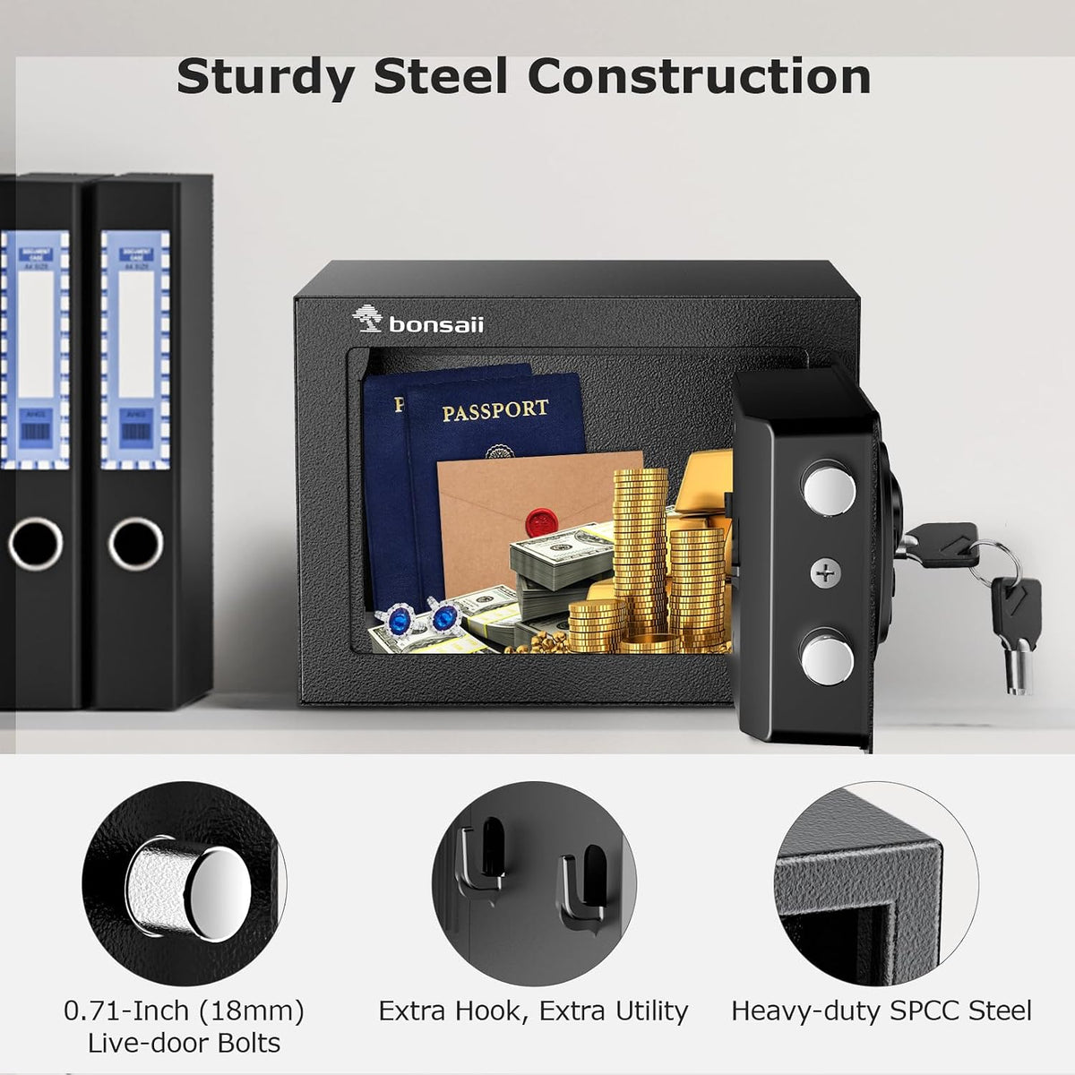 Bonsaii Security Safe Box With Electronic Keypad 0.231 Cu.Ft for Valuables - Image 4