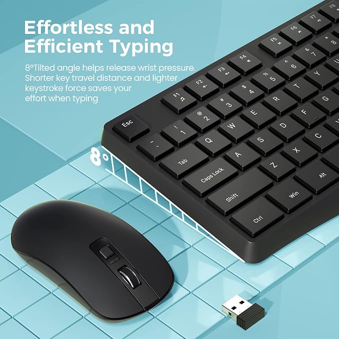 2.4G Wireless Keyboard Mouse Combo, Full-Sized for Computer- Black | Ergonomic, Low profile Keys, 3 DPI Adjustable, 2.4G Quiet Click Keyboaed Set for Laptop/Windows/Mac Lovaky - Image 2