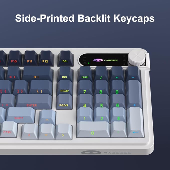 MageGee GK960 Wireless Keyboard, 98 Keys Tri-Mode BT/2.4G/Wired Membrane Gaming Keyboard, RGB Creamy Keyboard with Number Pad, Knob Control, Side Printed Keycaps, 4000mAh Battery - Black & Blue - Image 6