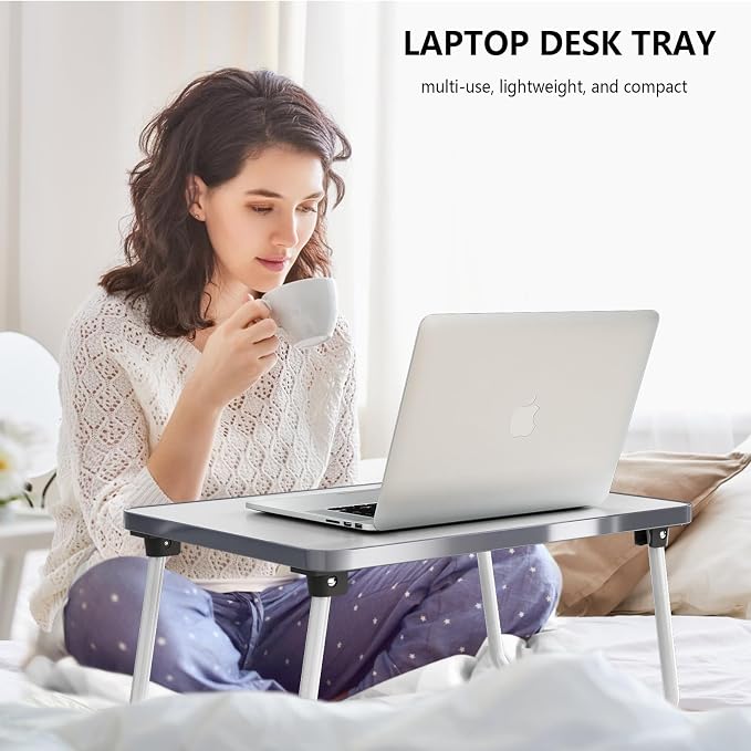 Foldable Lap Desk, Laptop Stand Bed Table Tray for Couch | Portable Breakfast Serving Tray, Lightweight Mini Lap Table, Works Great as Tablet Desk for Working, Reading & Writing, White - Image 2