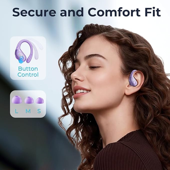occiam Active Noise Cancelling Earbuds Wireless Bluetooth Headphones | Ear Buds 90Hrs Playback Stereo Bass Earphones with Mic Over-Ear Hooks IPX7 Waterproof Headset for Work Sports - Image 5