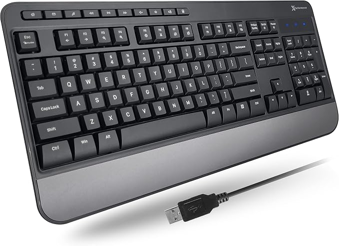 X9 Wired Ergonomic Keyboard - Comfortable Typing - Ergonomic Full Size USB Keyboard with Wrist Rest, Number Pad, Multimedia and 114 Keys - External Computer Keyboard for Laptop, Desktop and Office PC by X9Performance