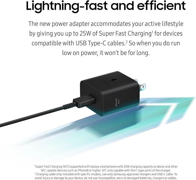 SAMSUNG 25W Wall Charger Power Adapter with Cable, Super Fast Charging, Compact Design, Compatible with Galaxy and USB Type C Devices, White - Image 5