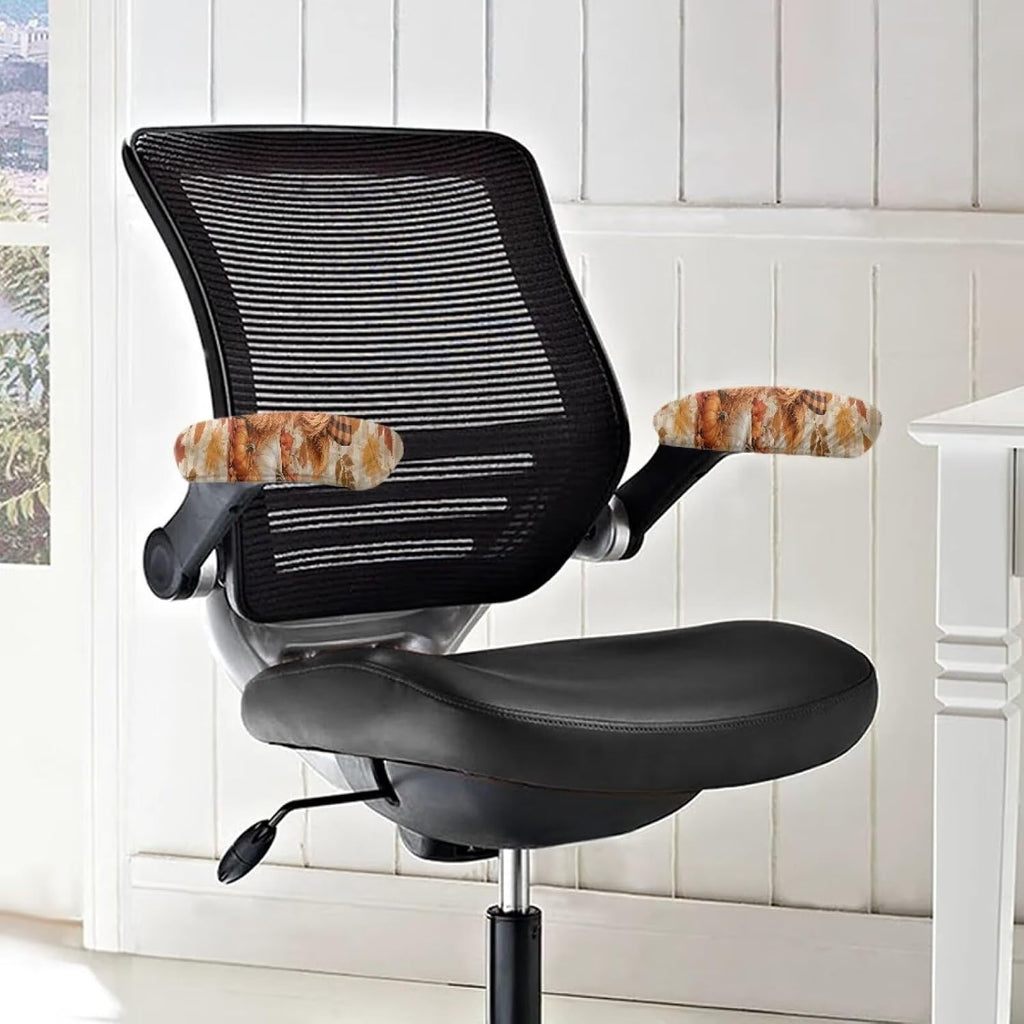 Highland Cow Print Office Chair Arm Rest Slipcover Sets of 2 Highland Cow Pumpkin Maple Leaf Printed Soft Stretchy Gaming Chair Armrest Covers Universal Fits Rotating Desk Gaming Chairs - Image 2