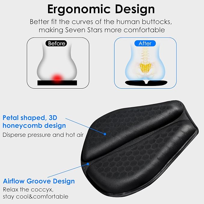 Motorcycle Gel Seat Cushion - Foldable Soft Pressure Relief Pad with Petal Ergonomic Design & 3D Honeycomb Breathable Structure, Cool & Comfortable for Long Rides (Black) - Image 6