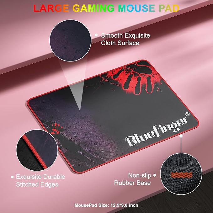 BlueFinger RGB Gaming Keyboard and Backlit Mouse Combo, USB Wired, LED Gaming Set for Laptop PC Computer Game and Work (White & Pink) - Image 8