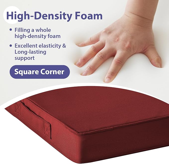 IPYNBAP Outdoor Chair Cushions Set of 4 -Waterproof Outdoor Seat Cushions for Patio Furniture, Patio Chair Cushion with Handle and Ties, Out Door Chair Pads,17x16x2-Square, Burgundy - Image 4
