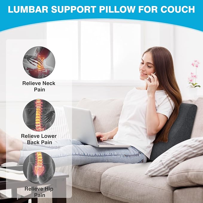 Back Support Pillow for Recliner Dual Layer Lumbar Support Pillow with Gel Memory Foam Ergonomic Orthopedic Lumbar Cushions for Elderly Lower Back Pain Relief Washable Cover Dark Grey - Image 4