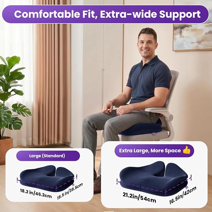 ZZ-WELL Seat Cushions for Office Chairs, Coccyx Cushion for Tailbone Pain, Memory Foam Butt Pillows for Computer Gaming Chair, Patented Pressure Relief Design Chair Cushion (Navy Blue, XX-Large) - Image 5