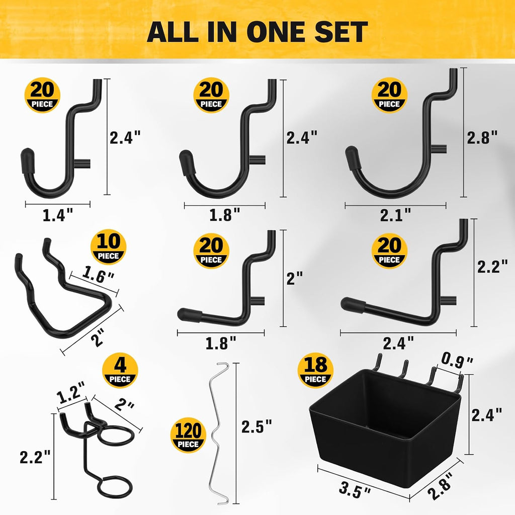 286-Piece Extra Thick Pegboard Hooks Set, 1/4" Heavy Duty Black Peg Board Organizer Accessories with Bins, Metal Pegboard Accessories with Pegs Lock, Peg Board Hooks for Hanging - Image 3