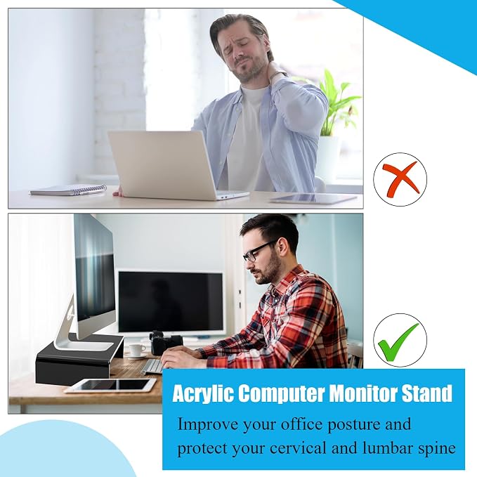 Jetec 2 Pcs Acrylic Monitor Stand Desktop Video Acrylic Monitor Riser Desk Shelf Computer Stand for Laptop TV Computer Screen Desk Organizer Teacher's Day Supplies (Black, 16 x 8 x 3 Inch) - Image 4