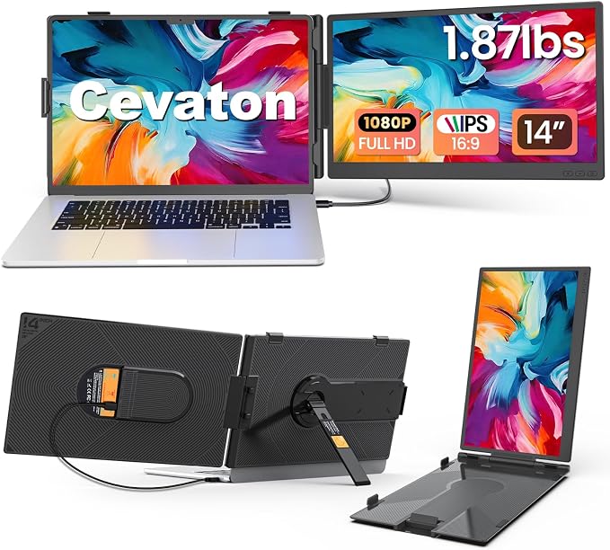 14.2" Laptop Screen Extender, 1.87lb Ultra-Thin Portable Monitor for Laptop | 1080P FHD IPS Display, Lightweight Travel Monitor for 14"-17.3" Laptops, Plug & Play, Compatible with Mac/Chrome/Wins/Android by portablemonitor