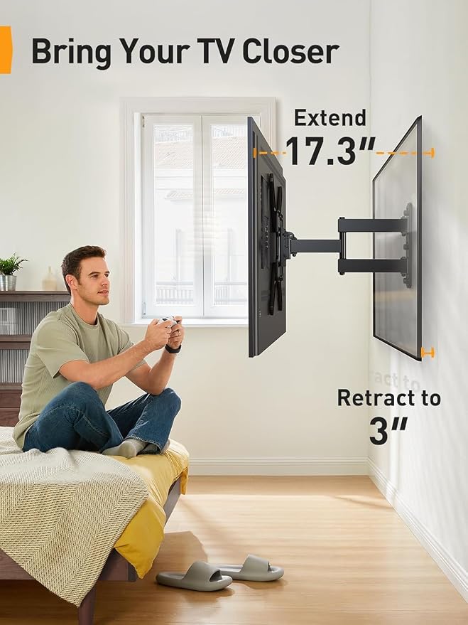 Perlegear Full Motion TV Wall Mount for 26–65 inch TVs up to 82 lbs | Max VESA 400x400mm, Heavy-duty Wall Mount TV Bracket with Articulating Arms, Tool-Free Tilt, Swivel, Extension, PGMF3 - Image 8