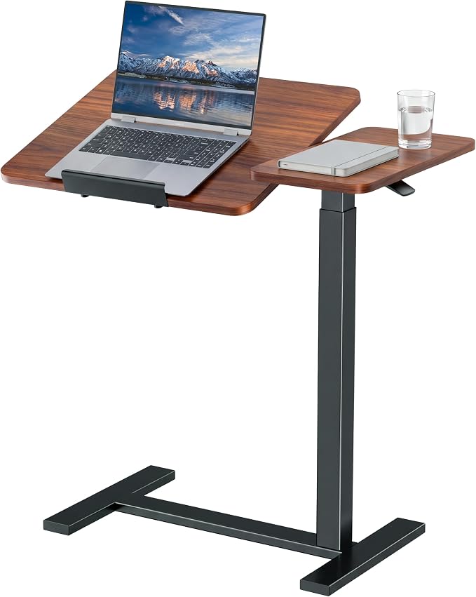 DUMOS Standing Desk with Wheels, Rolling Desk, Laptop Table | Adjustable Height, Portable Computer Workstation, Tilting Desktop, Home Office Classroom Bedside, Brown by DumosLifestyle