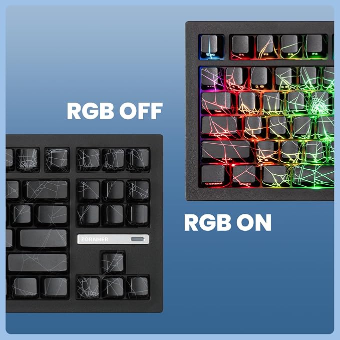 ZORNHER ZH870 Wireless Gaming Mechanical Keyboard,80% Black Custom Creamy Sound Keyboard with Spider Web IMD PC Keycaps,Creamy Sounding Linear Switches,Hot-Swappable,RGB Backlit,2.4GHz/USB-C/BT5.0 - Image 7