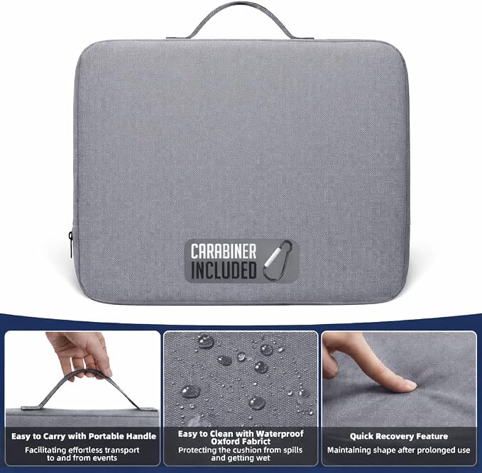 Extra Thick Stadium Seat Cushion - Bleacher Seat Cushion, Stadium Cushion | Waterproof, 2.8" Bleacher Cushions for Adults, Lightweight Stadium Seat Pad, 2-Pack Gray Portable Seat Cushion with Handle - Image 4