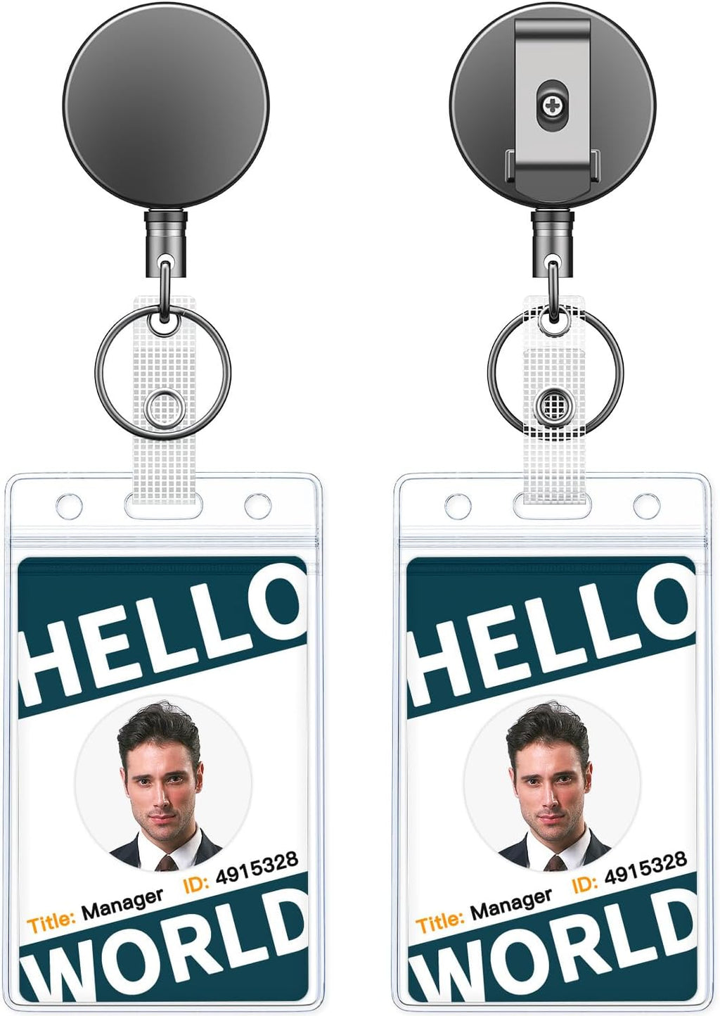 Uniclife 2 Pack Heavy Duty Metal Retractable Badge Reel with Clear Vertical Badge Holder Soft Waterproof Card Protector Retractable Keychain All Metal Casing with 27.5" Nylon Rope and Belt Clip by Uniclife