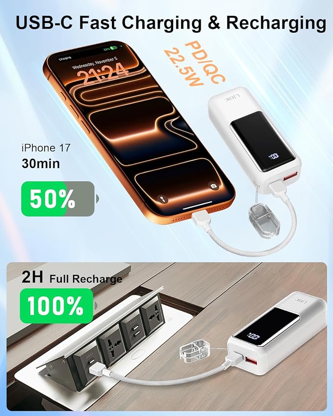 Mini Portable Charger,Small 22.5W PD Power Bank,10000mAh USB C in&Out Fast Charging Pocket Size Battery Pack,Travel Essentials Phone Charger for iPhone 17 16 15 Pro Air,Samsung S24,Android,iPad etc - Image 3