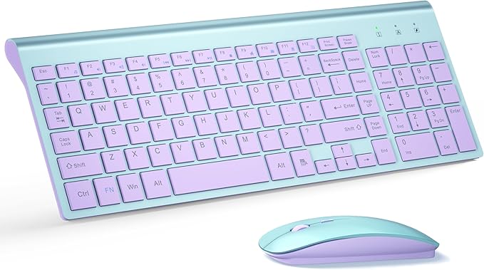 Wireless Keyboard and Mouse Ultra Slim Combo, TopMate - Blue Purple | 2.4G Silent Compact 2400DPI Mouse and Scissor Switch Keyboard Set with Cover, Batteries Included, for PC/Laptop/Windows/Mac by TopMate