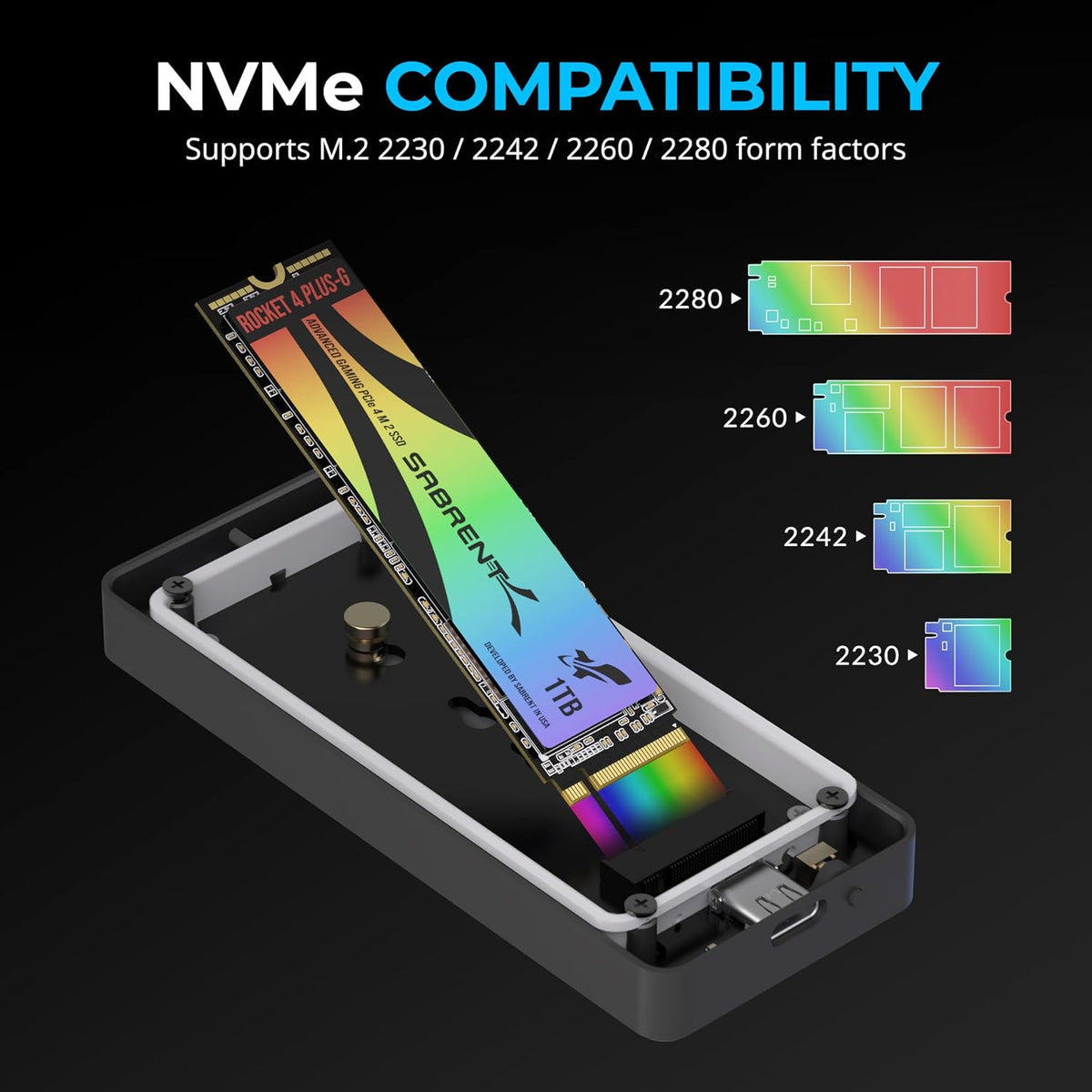 SABRENT Rocket RGB USB4 20Gbps NVMe & SATA M.2 SSD Enclosure (EC-RGBG) - Image 5