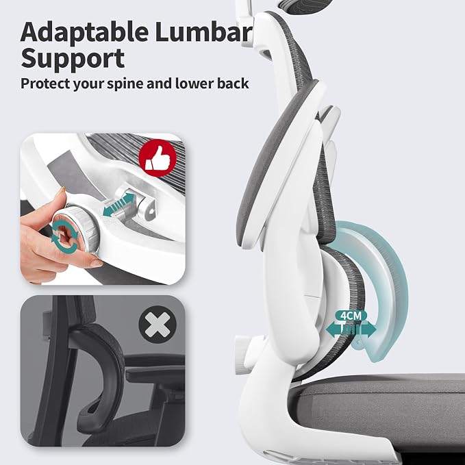 TRALT Office Chair Ergonomic Desk Chair - Gaming Chair with Lumbar Support (5, White) | 330 LBS Home Office Desk Chairs with Headrest, Reading Chair with Flip-up Armrests, Comfortable Computer Chairs (5, White) - Image 5