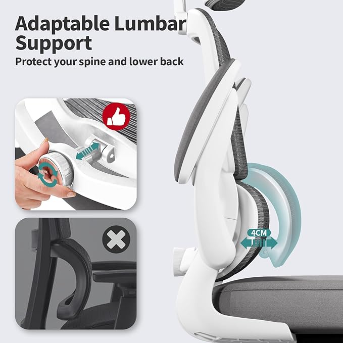 TRALT Office Chair Ergonomic Desk Chair - Gaming Chair with Lumbar Support (3, White) | 330 LBS Home Office Desk Chairs with Headrest, Reading Chair with Flip-up Armrests, Comfortable Computer Chairs (3, White) - Image 5