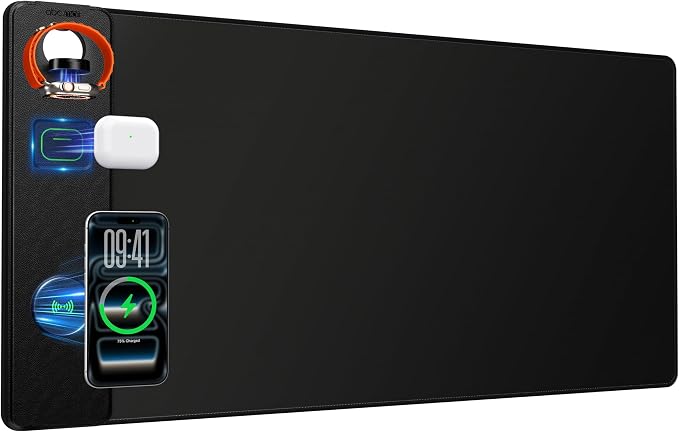 Magnetic Wireless Charging Mouse Pad, 31.5"x15.8" Large Desk Mat | Waterproof Mousepad, Smooth Glide, Stitched Edge, Non-Slip Rubber Base, Desk Pad Computer Keyboard Mat, with Adapter by abcmat