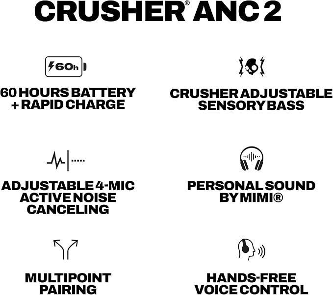 Skullcandy Crusher ANC 2 Noise Cancelling Wireless Headphones - Plasma | Multi-Sensory Crusher Bass, Over-Ear Fit, Bluetooth, 60 Hours Battery, Working Out, Gym, Travel, Studying, Music, Gaming - Image 10
