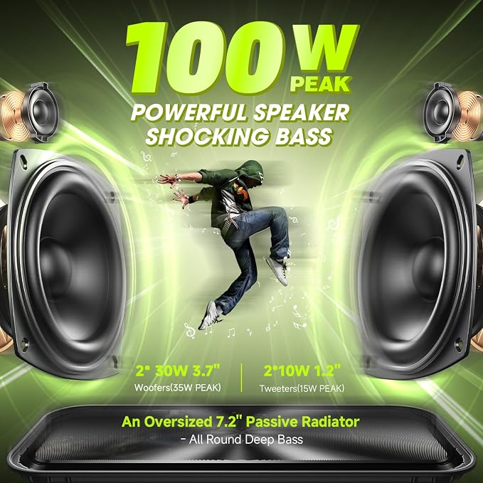 W-KING Bluetooth Speaker 100W Max IPX6 Waterproof Outdoor Portable Loud | 108dB Large Rugged Floating Wireless Boombox Beach Pool Camping Essentials, 60W Deep Bass Radiator EQ, 40H, 2 Pairing, TF AUX - Image 2