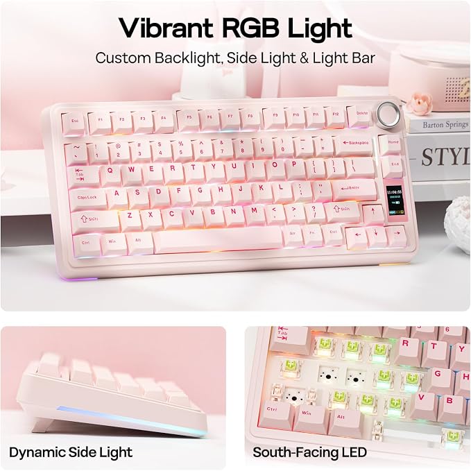 EPOMAKER X Aula EA75 MAX Wireless Gaming Keyboard with Screen & Knob | 5000mAh, Hot-Swap, Lubed Switches, RGB Backlit, Creamy Gasket, 75% Mechanical Keyboard (Pink, Reaper Switch) - Image 4