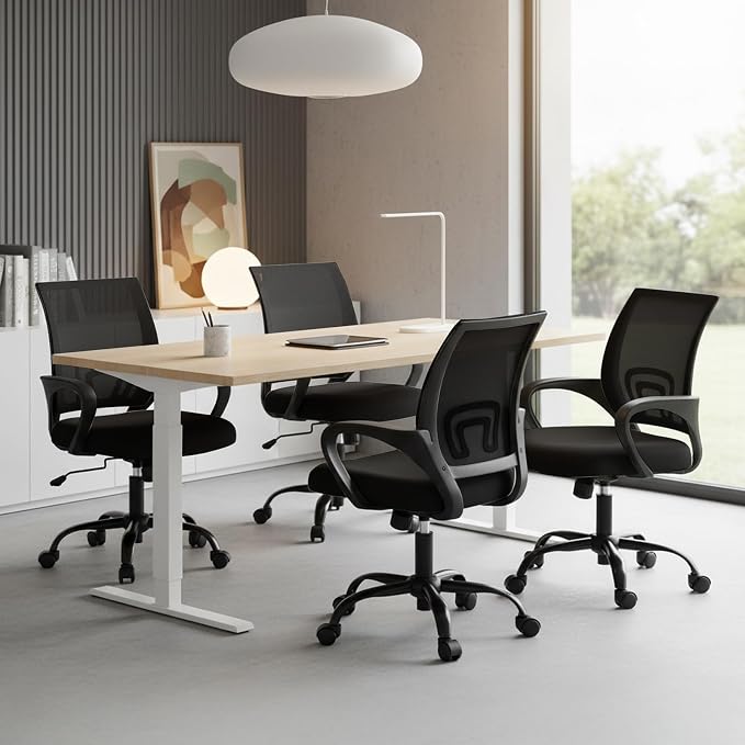OLIXIS Office Desk Chair, Ergonomic Computer Chair, Lumbar Support | Height Adjustable, Fixed Armrest, Rocking Mode, 360 Swivel, 2 Pack Home, Black - Image 2