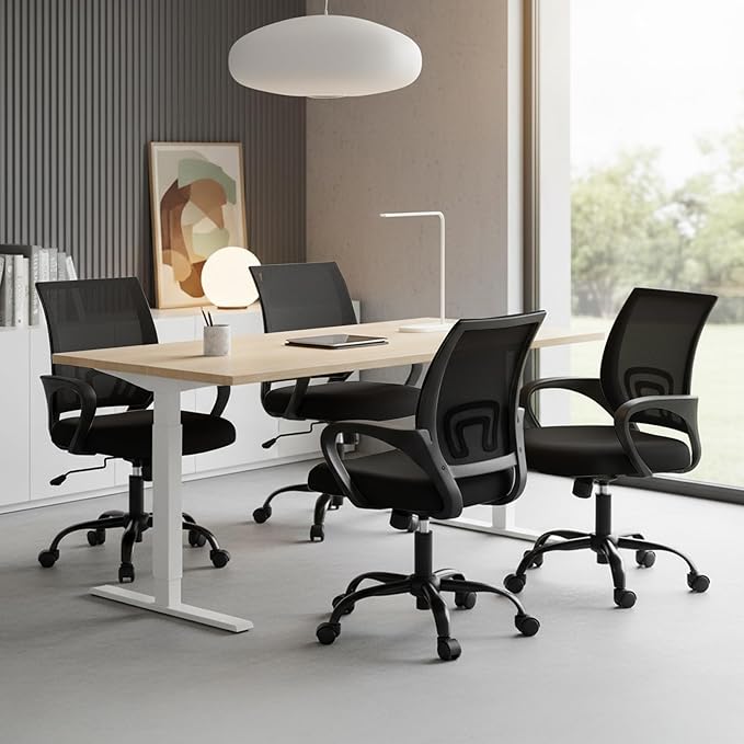 DUMOS Ergonomic Office Chair, Mid-Back Executive Desk Chair 2 Pack | Comfortable Lumbar Support, Breathable Backrest, Fixed Armrest, Height Adjustable, 360° Swivel, Computer Gaming, Black - Image 7