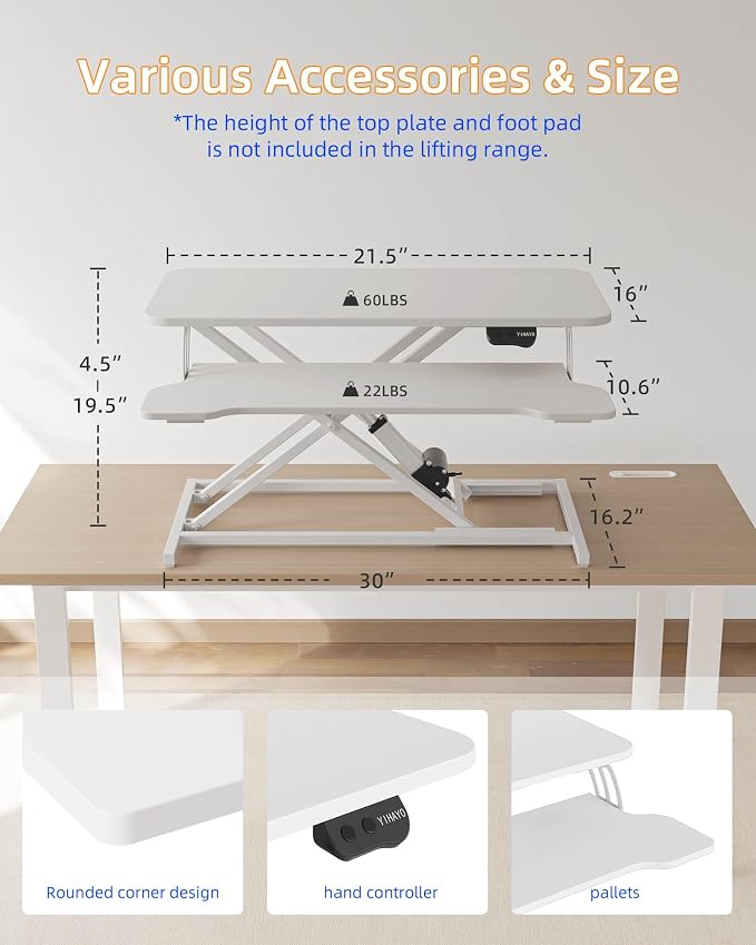 YIHAYO Electric Standing Desk Converter 32 inch, Sit to Stand Up Height Adjustable Desk Riser, Quick Sit to Stand Tabletop Dual Monitor Riser Workstation for Home Office with Keyboard Tray, White - Image 2