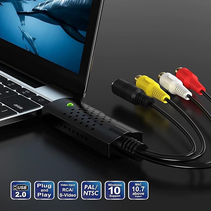 Capture Card, USB Video Capture Card Device, Audio Video Converter Grabber for RCA to USB-Convert VHS Mini DV VCR Hi8 DVD to Digital, for PC TV Tape Player Camcorder, MAC Windows Vista Compatible - Image 3
