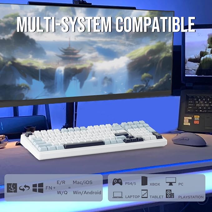EPOMAKER x Aula F99 Wireless Mechanical Keyboard, Hot Swappable Gasket | Custom Gaming Keyboard with Five-Layer Padding, BT/2.4GHz/USB-C, 8000mAh Battery (White Blue, Graywood V3 Switch) - Image 4