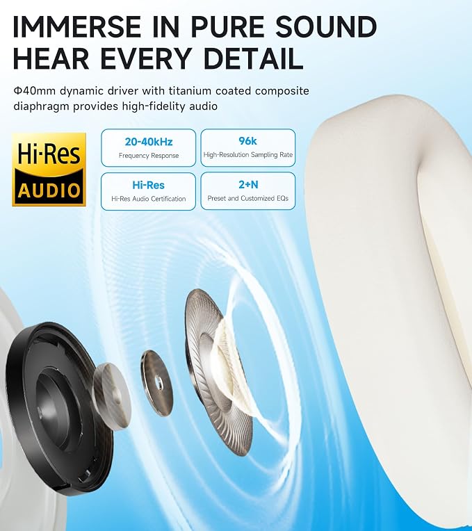 Edifier W800BT Pro Hybrid Active Noise Cancelling Over Ear Headphone, Ivory | Bluetooth 5.4, Hi-Res Audio, AI Call Noise Cancellation, 45H Playtime, Fast Charging, Foldable, Wireless Over-Ear Headphones - Image 3